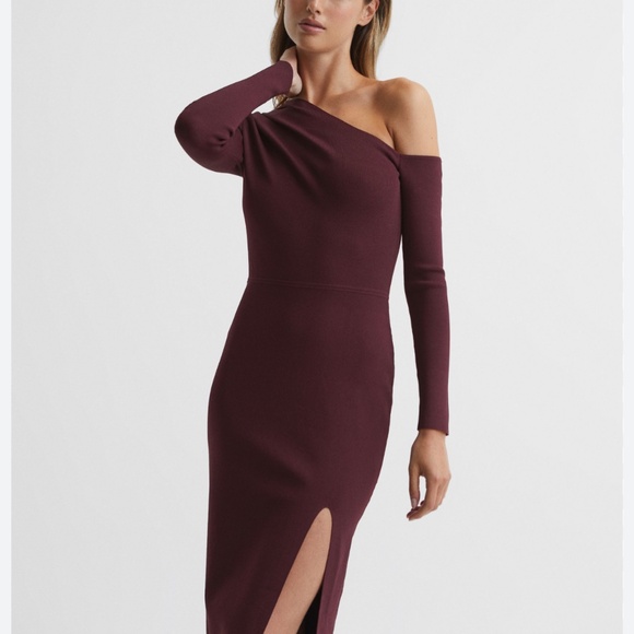 REISS LISSY KNITTED BODYCON MIDI DRESS IN BURGUNDY MEDIUM NWT - Picture 2 of 5